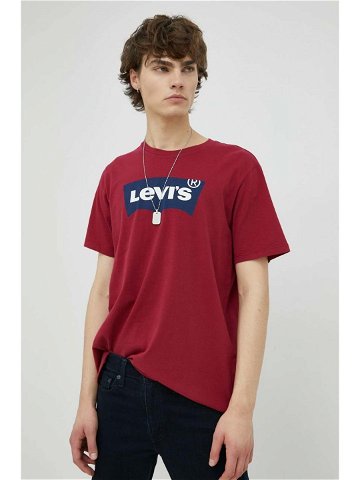 Bavlněné tričko Levi s vínová barva s potiskem