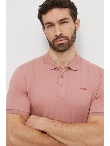 Bavlněné polo tričko HUGO růžová barva 50466182
