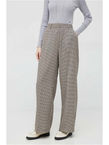 Kalhoty Vero Moda dámské hnědá barva široké high waist