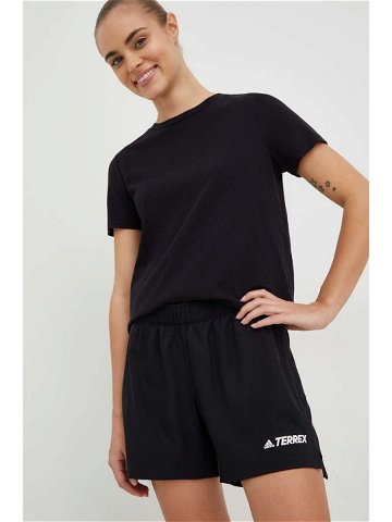 Sportovní šortky adidas TERREX dámské černá barva hladké medium waist