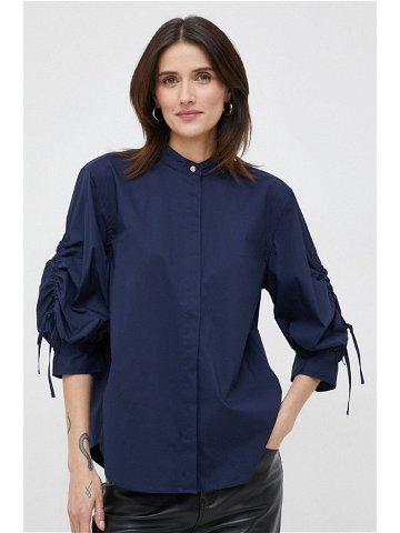 Košile Lauren Ralph Lauren dámská tmavomodrá barva regular se stojáčkem