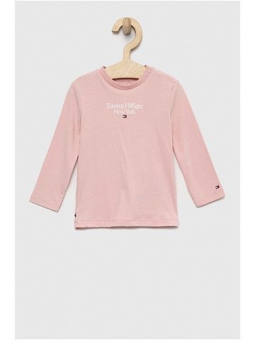 Kojenecké tričko s dlouhým rukávem Tommy Hilfiger růžová barva s potiskem