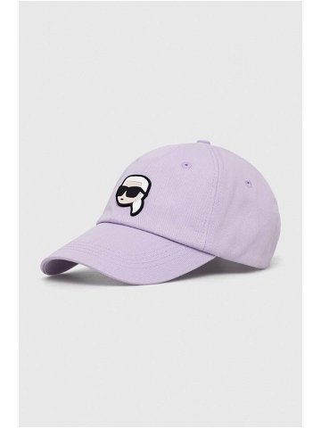 Bavlněná baseballová čepice Karl Lagerfeld fialová barva s aplikací