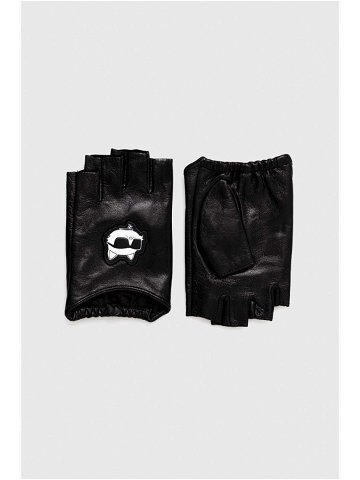 Kožené rukavice Karl Lagerfeld dámské černá barva
