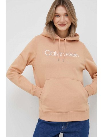 Mikina Calvin Klein dámská oranžová barva s kapucí s potiskem