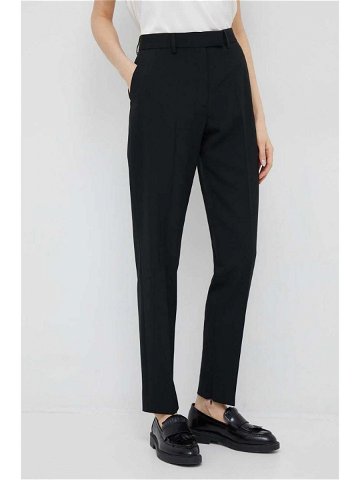 Kalhoty s příměsí vlny Calvin Klein dámské černá barva jednoduché high waist