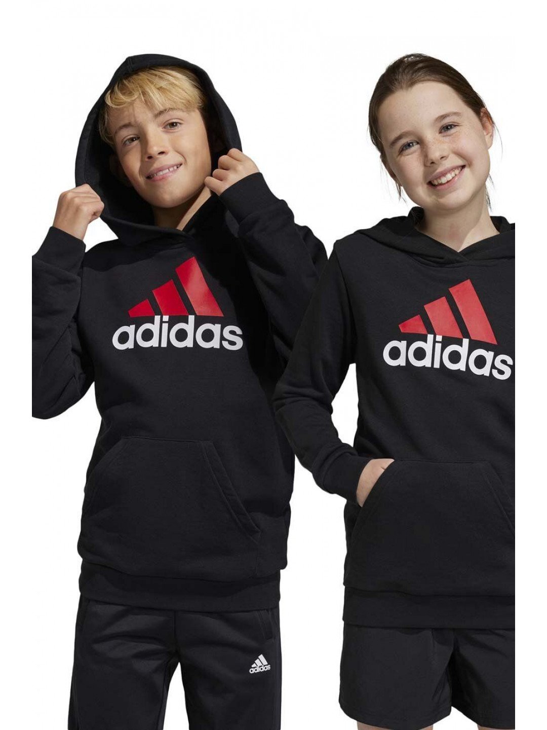 Dětská mikina adidas U BL 2 HOODIE černá barva s kapucí s potiskem