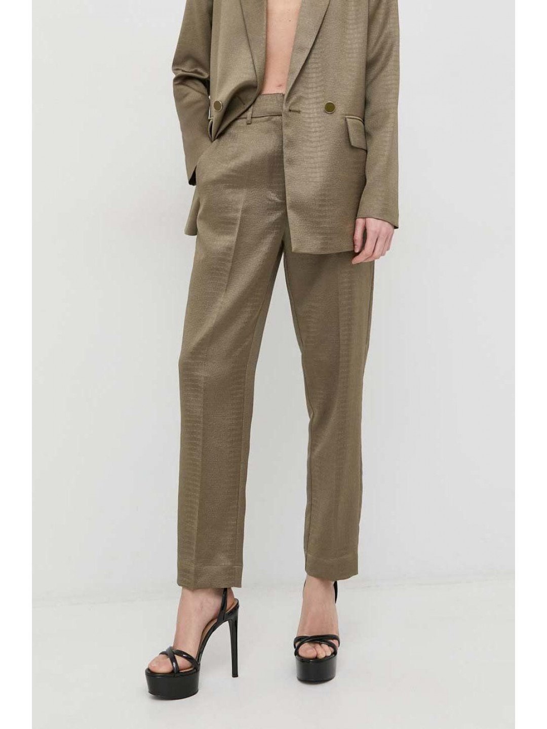 Kalhoty Guess dámské zelená barva široké high waist
