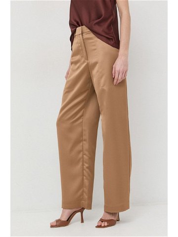 Kalhoty BOSS dámské béžová barva široké high waist