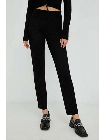 Vlněné kalhoty Résumé dámské černá barva jednoduché high waist