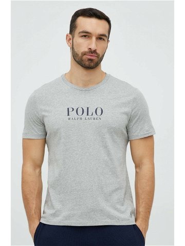 Bavlněné pyžamové tričko Polo Ralph Lauren šedá barva s potiskem 714899613