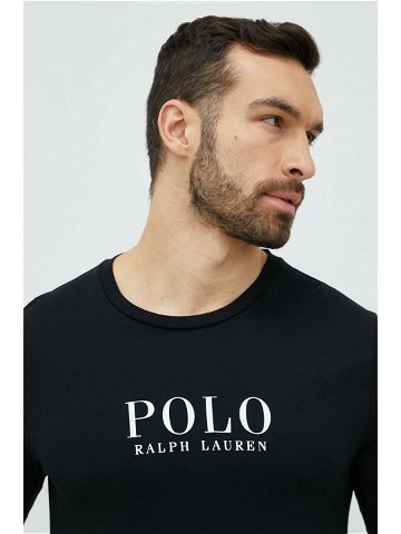 Bavlněná košile s dlouhým rukávem Polo Ralph Lauren černá barva s potiskem