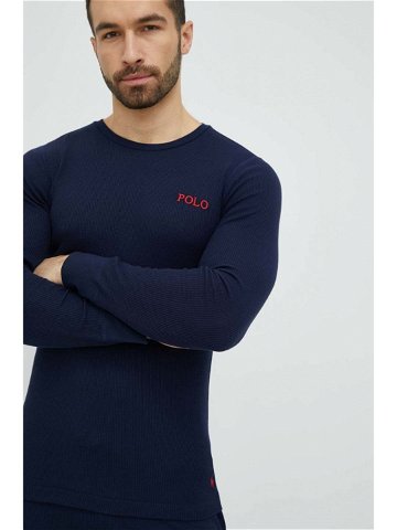 Pyžamové tričko s dlouhým rukávem Polo Ralph Lauren tmavomodrá barva s potiskem 714899615