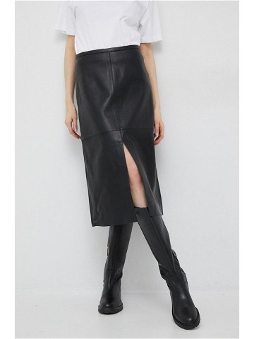 Kožená sukně Calvin Klein černá barva midi