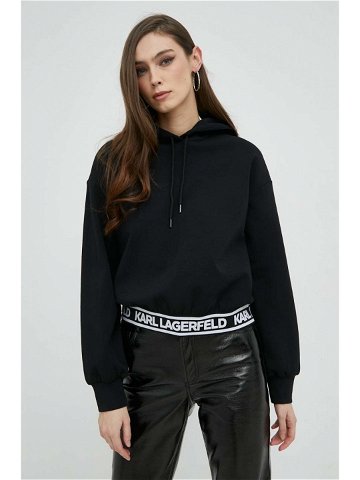 Mikina Karl Lagerfeld dámská černá barva s kapucí hladká