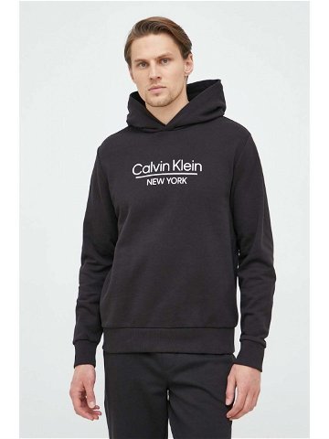 Bavlněná mikina Calvin Klein pánská černá barva s kapucí vzorovaná