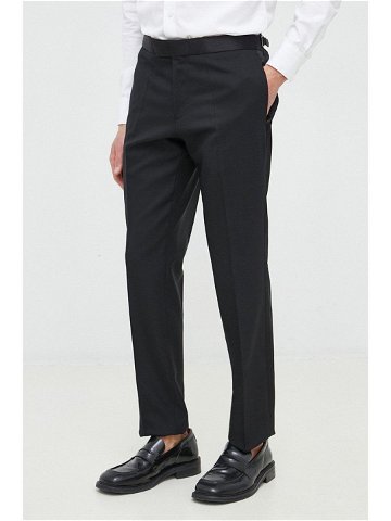 Vlněné kalhoty BOSS pánské černá barva jednoduché