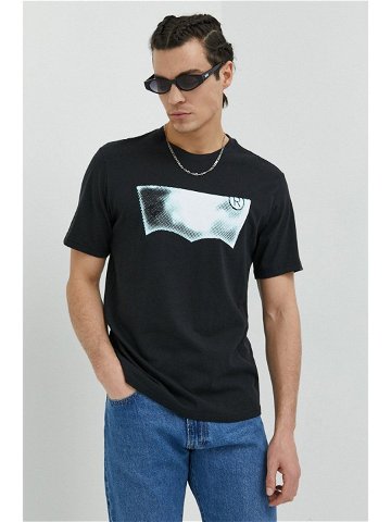 Bavlněné tričko Levi s černá barva s potiskem