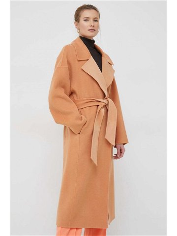 Vlněný kabát Calvin Klein oranžová barva přechodný oversize