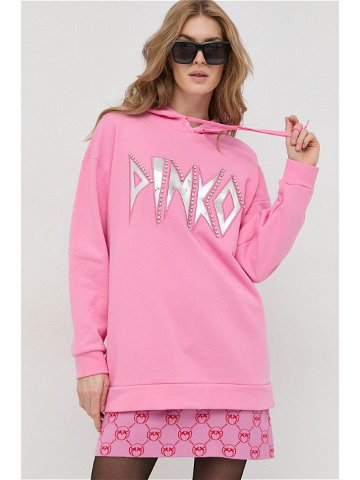 Mikina Pinko dámská růžová barva s kapucí s aplikací