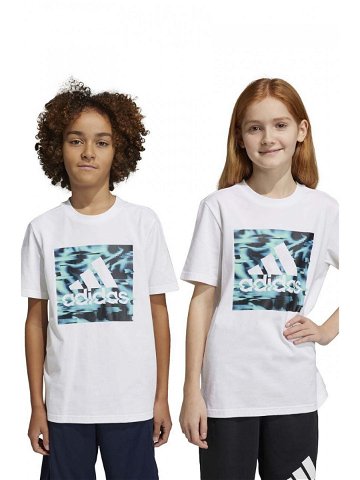 Dětské bavlněné tričko adidas bílá barva s potiskem