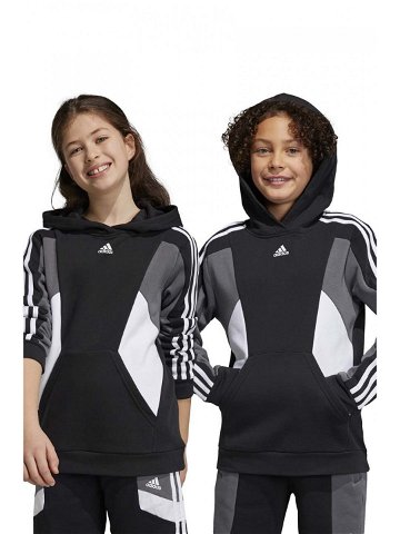 Dětská mikina adidas U 3S CB HOODIE černá barva s kapucí vzorovaná