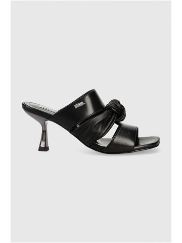 Kožené pantofle Karl Lagerfeld PANACHE dámské černá barva na podpatku KL30126