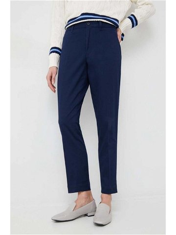 Kalhoty Polo Ralph Lauren dámské tmavomodrá barva jednoduché high waist 211890343