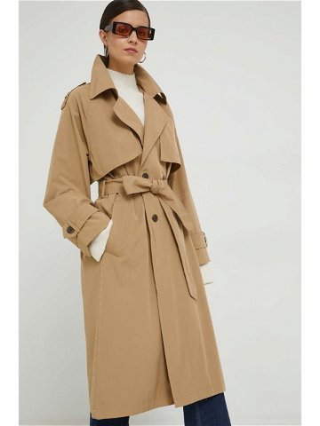 Trench kabát Abercrombie & Fitch dámský béžová barva přechodný dvouřadový