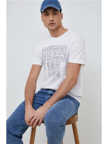 Bavlněné tričko Guess bílá barva s aplikací