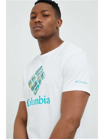 Bavlněné tričko Columbia bílá barva s potiskem