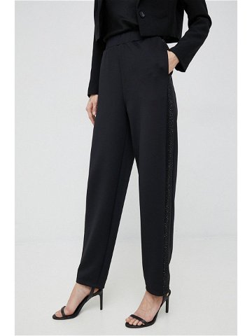 Kalhoty Emporio Armani dámské černá barva jednoduché high waist