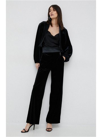 Kalhoty Emporio Armani dámské černá barva široké high waist