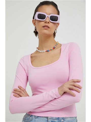 Bavlněné tričko Hollister Co růžová barva