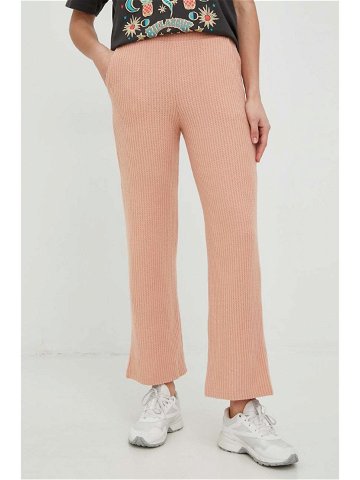Kalhoty Roxy dámské růžová barva jednoduché high waist