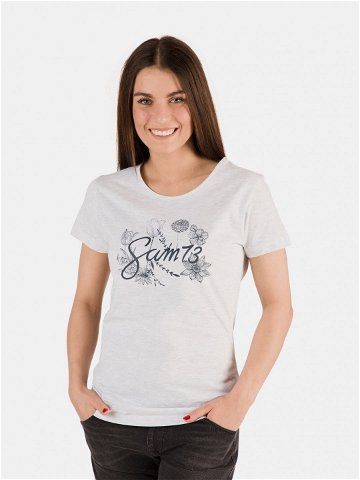 Světle šedé dámské žíhané tričko s potiskem SAM 73
