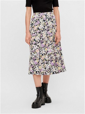 Černo-fialová květovaná midi sukně Pieces Karry