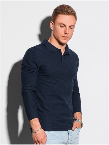 Tmavě modré pánské polo tričko s dlouhým rukávem Ombre Clothing