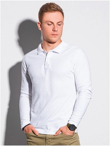 Bílé pánské polo tričko s dlouhým rukávem Ombre Clothing L132 – bílá