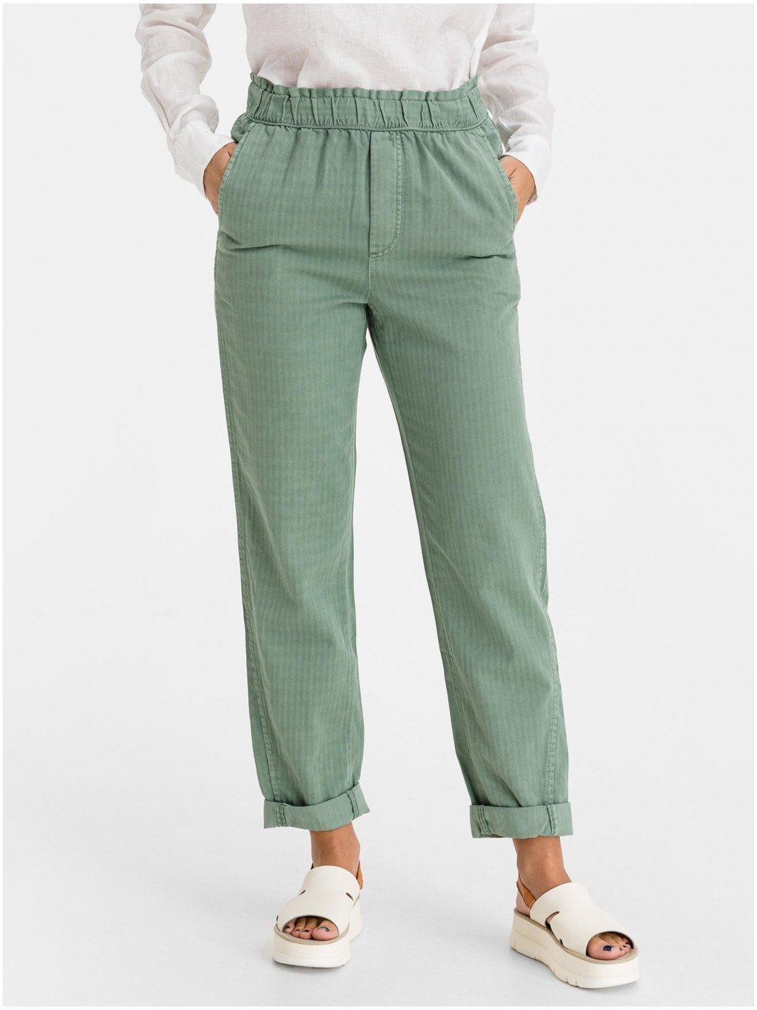 Zelené dámské kalhoty high rise paperbag pull-on pants GAP
