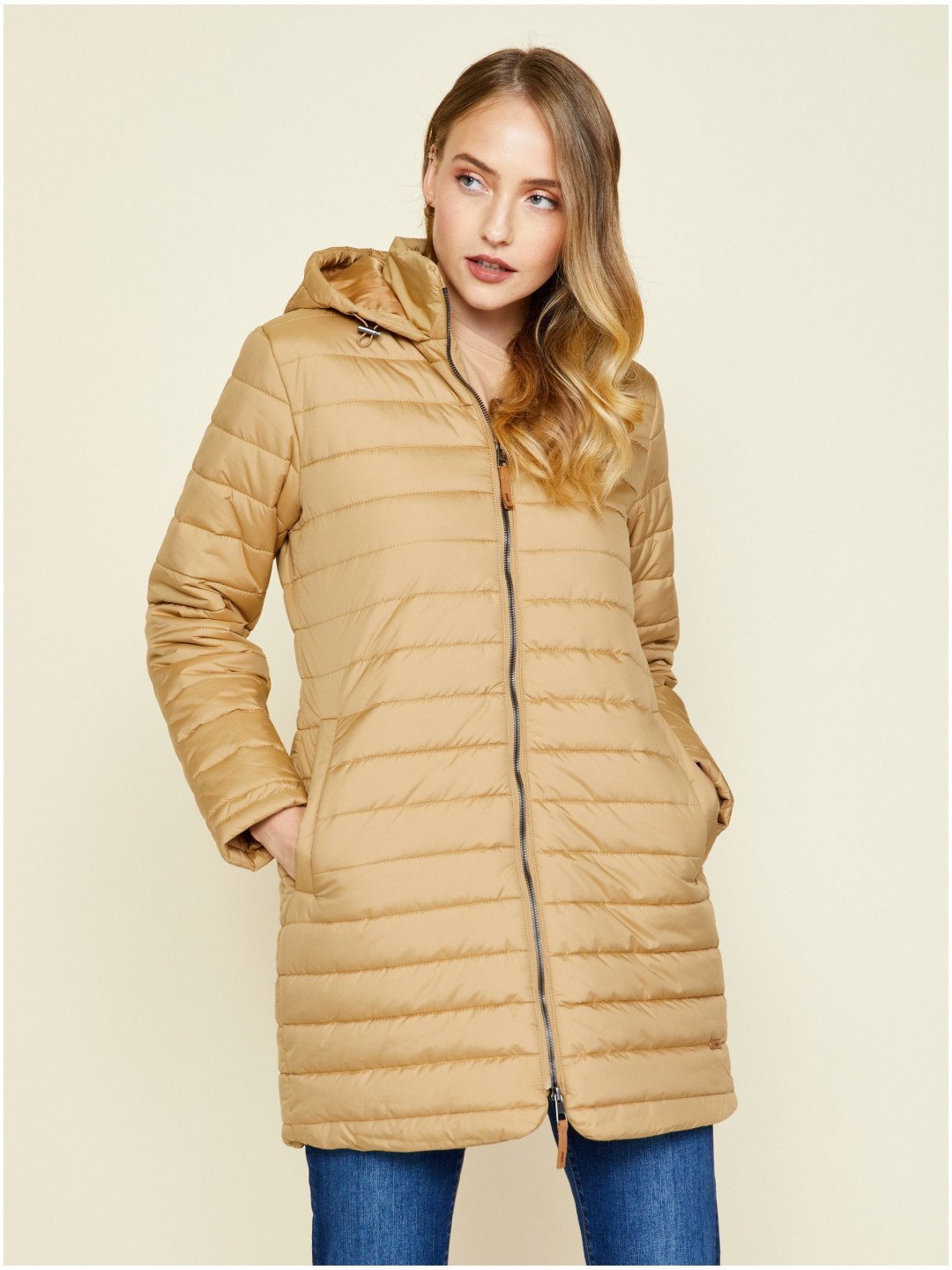 Zlatá dámská prošívaná prodloužená zimní bunda s kapucí ZOOT lab Molly