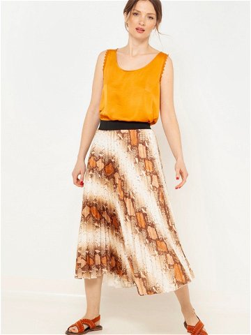 Krémovo-hnědá vzorovaná plisovaná sukně CAMAIEU