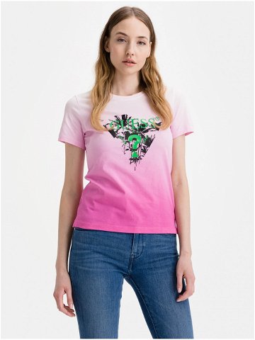 Růžové dámské tričko Guess Palms
