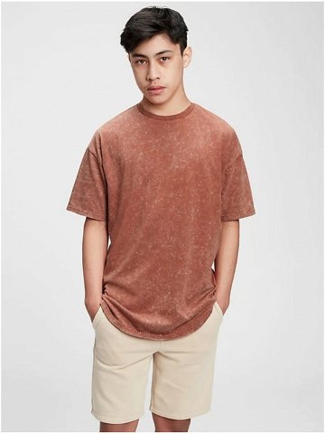 Hnědé klučičí dětské tričko teen curved hem t-shirt GAP