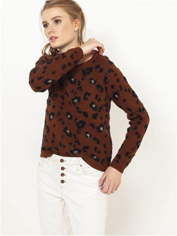 Tmavě hnědý svetr s leopardím vzorem CAMAIEU