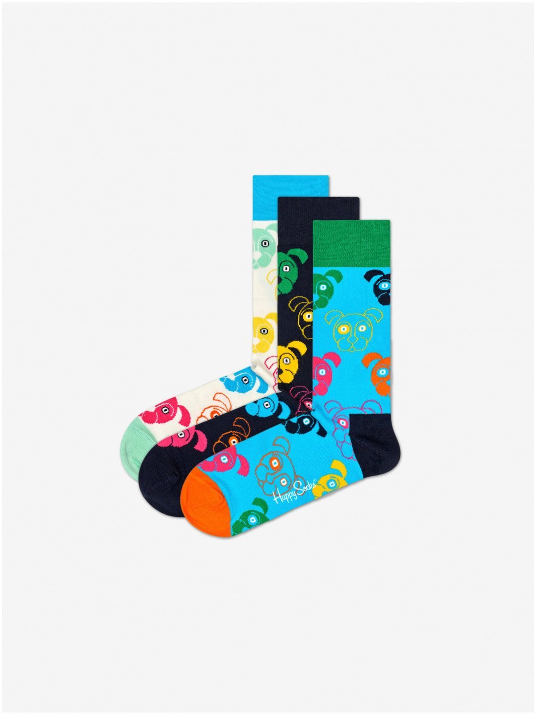 Sada tří párů vzorovaných ponožek v bílé černé a modré barvě Happy Socks Dog