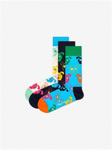 Sada tří párů vzorovaných ponožek v bílé černé a modré barvě Happy Socks Dog
