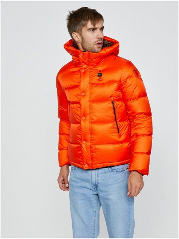 Oranžová pánská prošívaná péřová zimní bunda s kapucí Blauer