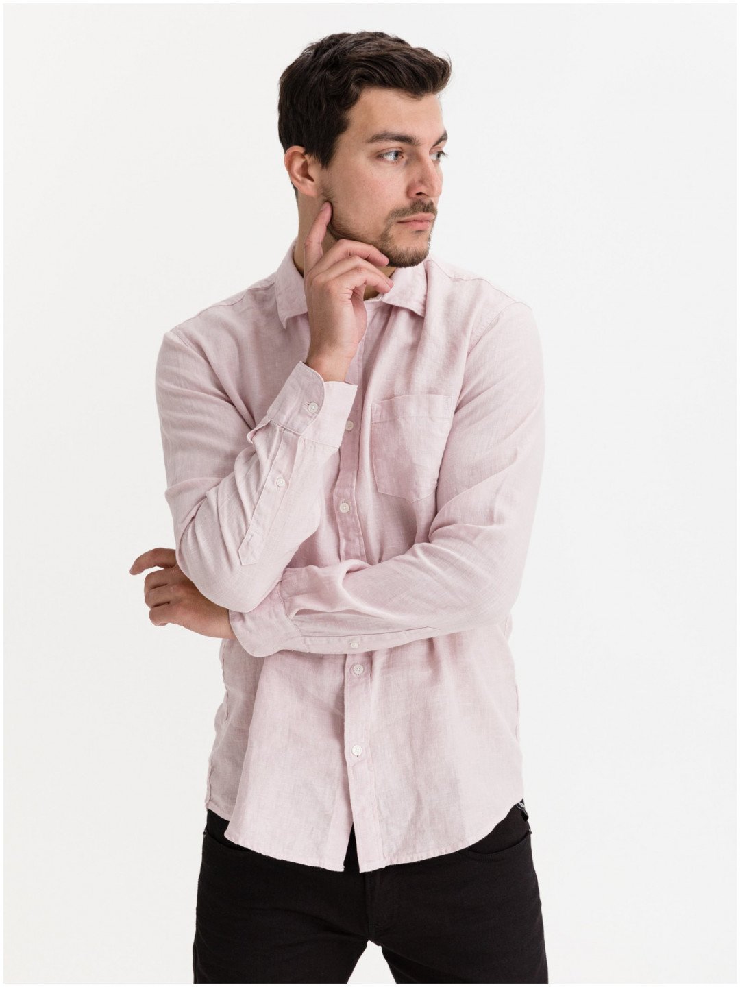 Růžová pánská lněná košile Replay
