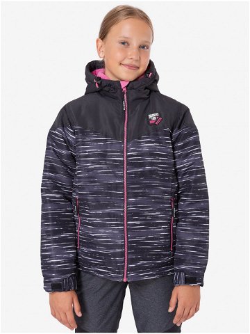 Růžovo-černá holčičí žíhaná zimní bunda s kapucí SAM 73 Thia